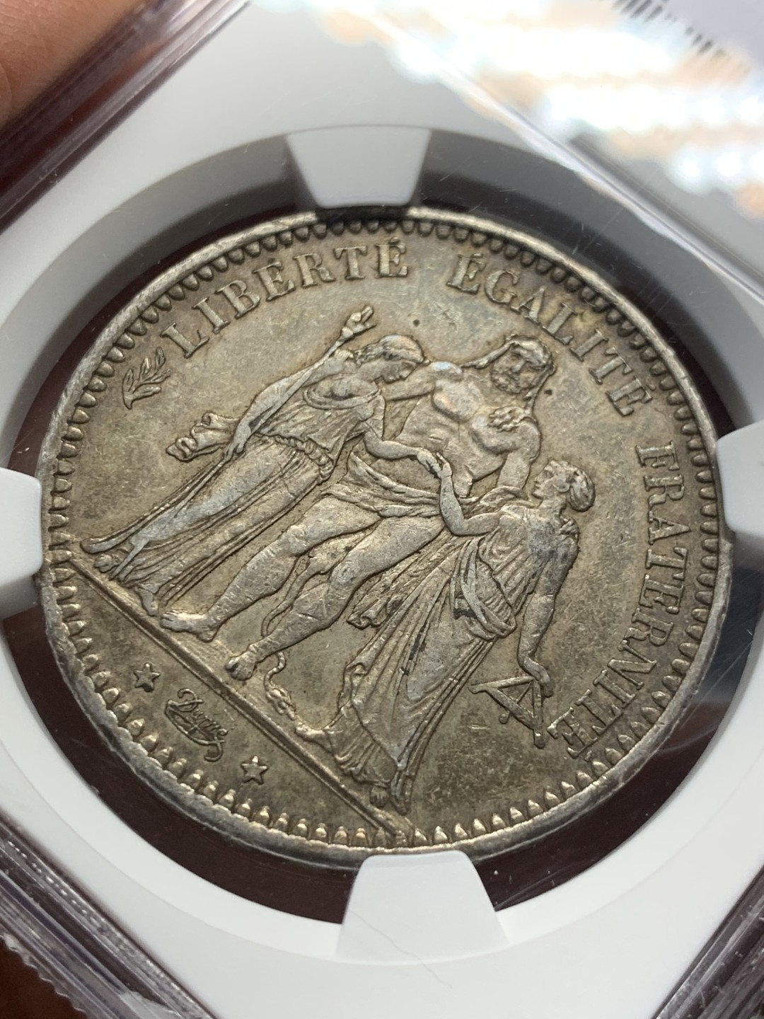 《竞宝斋》第135场-周日，周一连拍 (全场包邮) NGC AU55  法国 1873年 大力神 5法郎 大银币 深彩包浆 难得给分