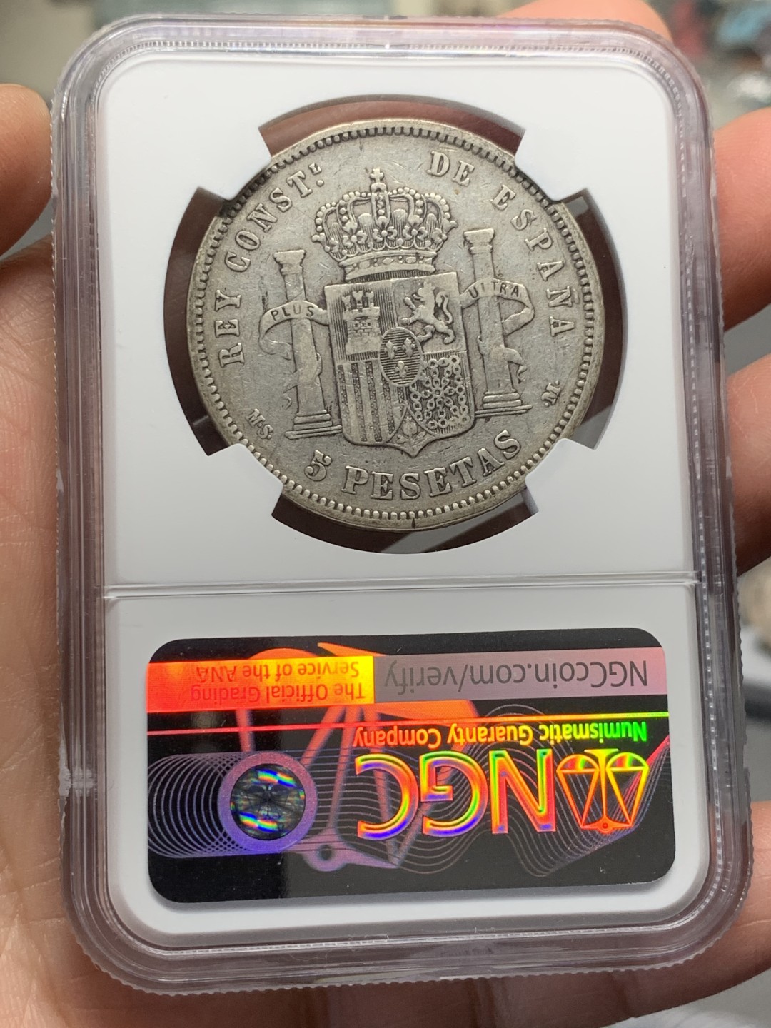 《竞宝斋》第135场-周日，周一连拍 (全场包邮) NGC-VF35 西班牙 1881(81)年 阿方索十二世5比塞塔银币 原味包浆