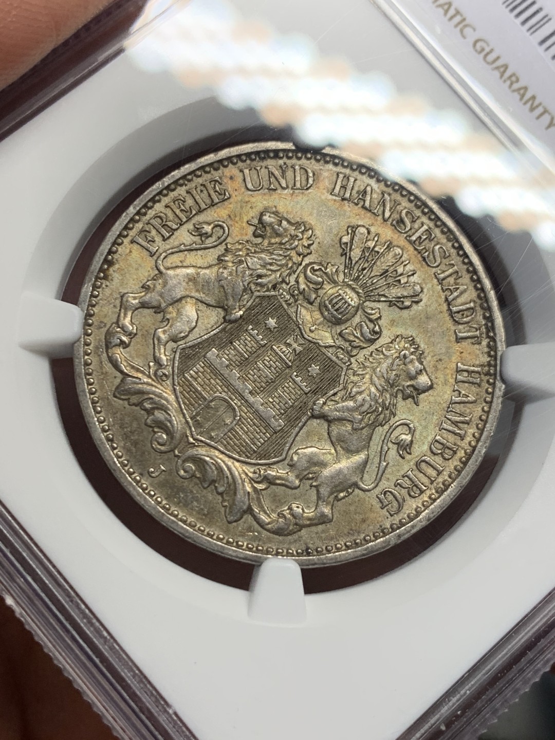 《竞宝斋》第135场-周日，周一连拍 (全场包邮) NGC-MS62 德国1911年 双狮盾牌3马克银币 淡彩