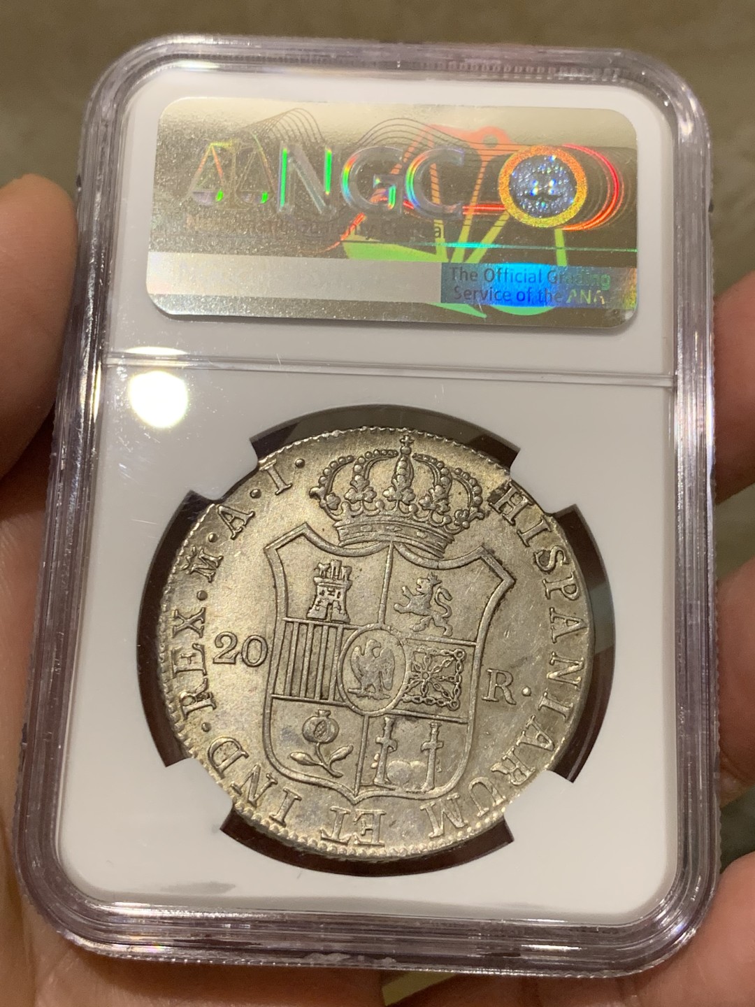 《竞宝斋》第135场-周日，周一连拍 (全场包邮) NGC AU 1810年 法占西班牙 约瑟夫拿破仑20R银币，细节极佳 发丝清晰