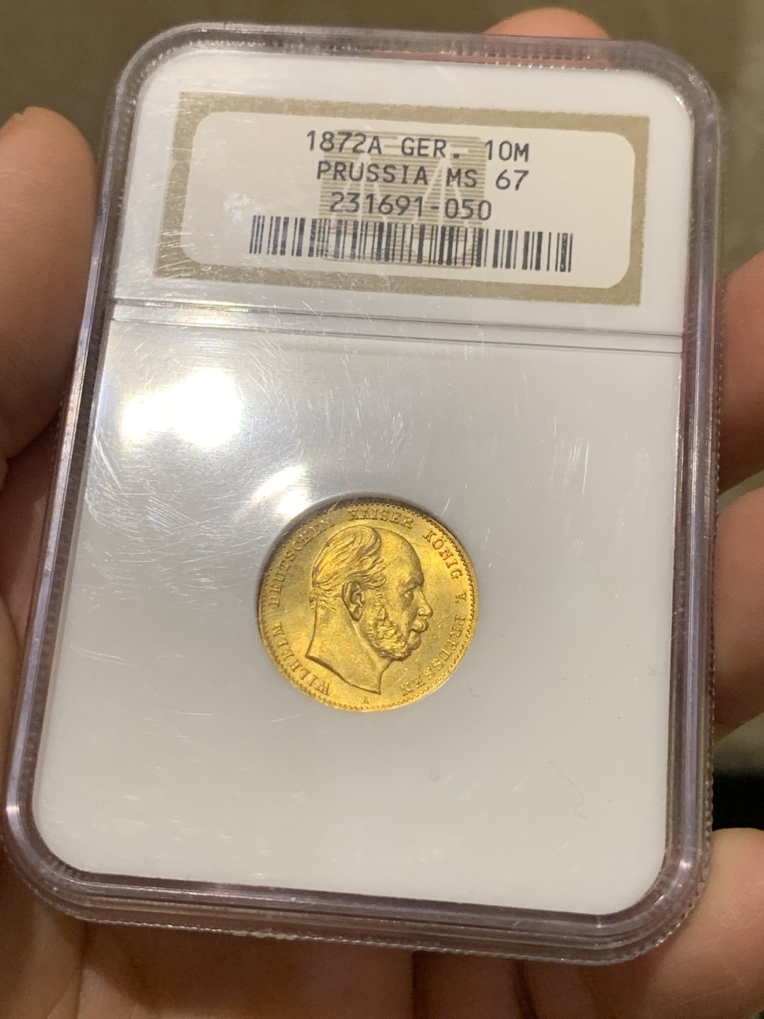 《竞宝斋》第135场-周日，周一连拍 (全场包邮) NGC MS67 普鲁士 1872年 10马克 金币 67的超高分数 N老盒加持 保存的非常好 近乎完美 可收藏