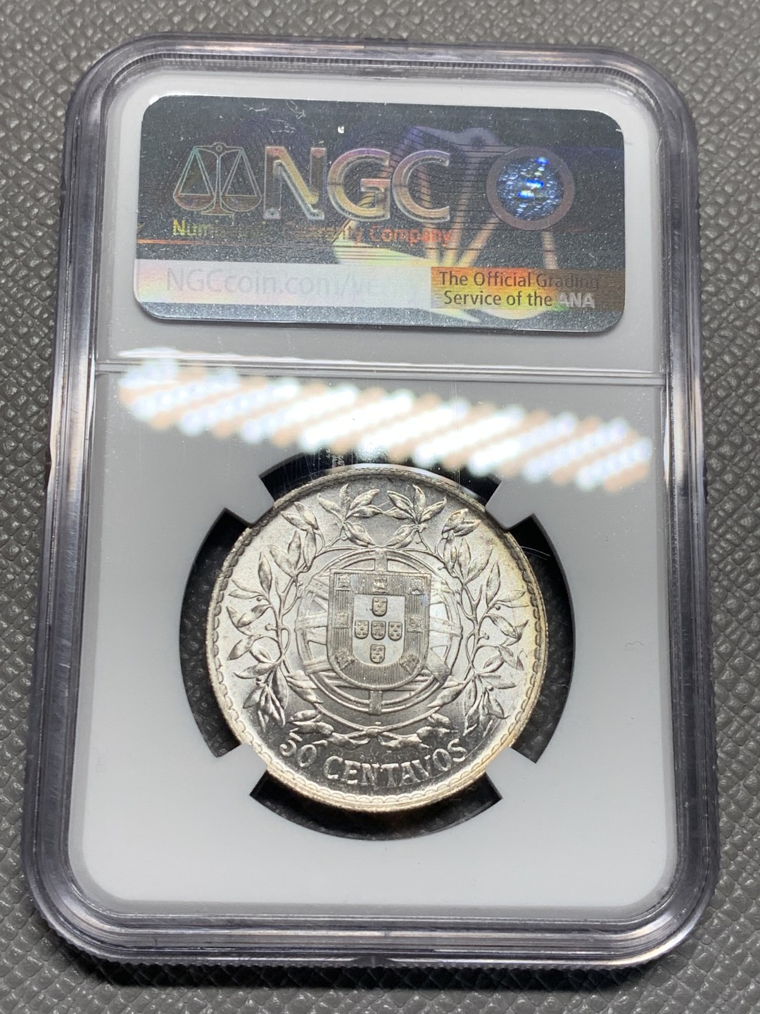 《竞宝斋》第135场-周日，周一连拍 (全场包邮) NGC-MS63 葡萄牙1916年 50分自由女神半圆银币