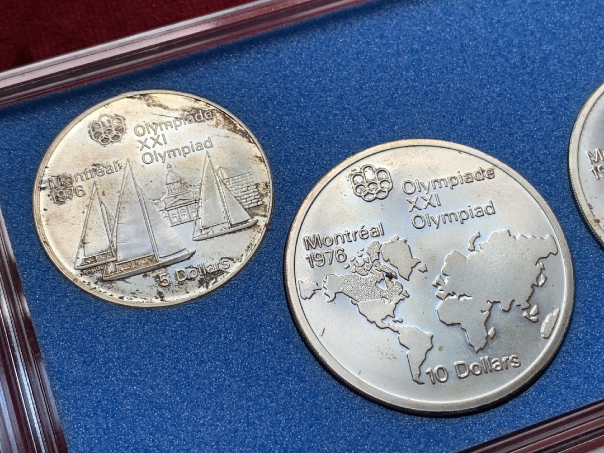 《竞宝斋》第135场-周日，周一连拍 (全场包邮) 1976 加拿大 奥运会纪念大银币一套 4枚一共重145.8克925高银 水晶原盒套装 首次见到