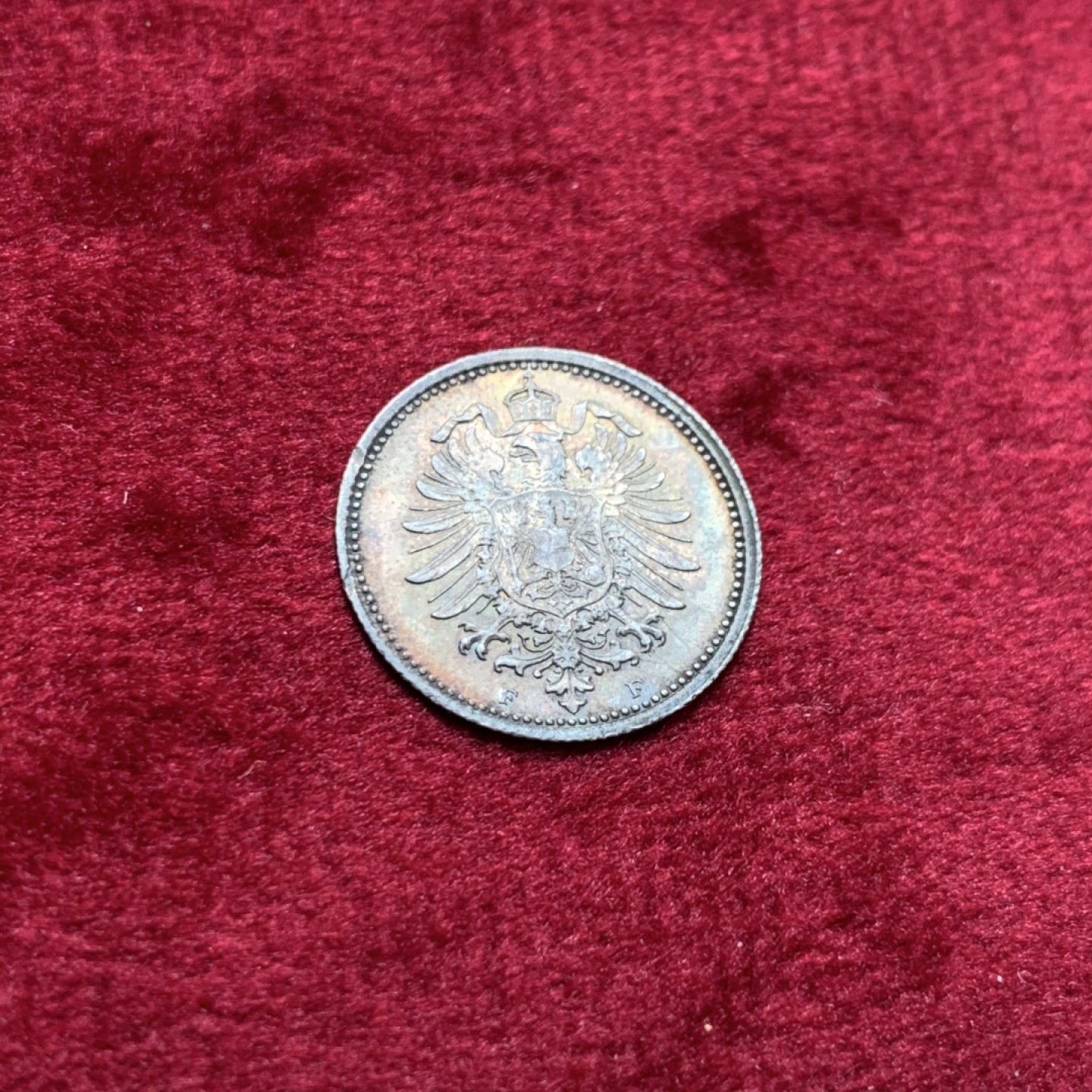 《竞宝斋》第135场-周日，周一连拍 (全场包邮) 德国 1873年 短翅鹰20芬尼银币 金色包浆细节不错