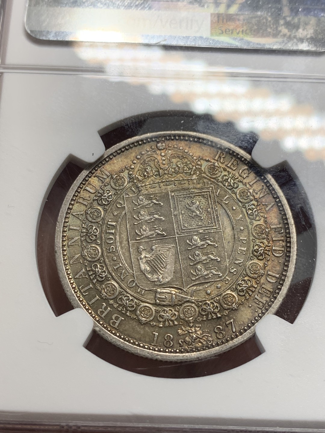 《竞宝斋》第135场-周日，周一连拍 (全场包邮) NGC AU55 1887英国维多利亚半克朗 双面原味带彩 状态不错