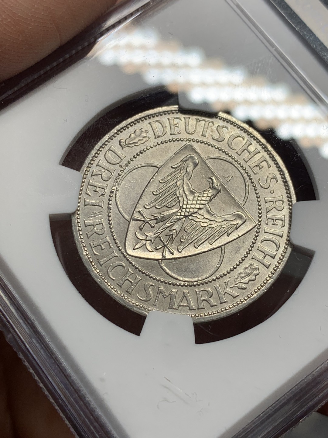 《竞宝斋》第135场-周日，周一连拍 (全场包邮) NGC-MS64 魏玛德国1930年莱茵解放 鹰桥3马克纪念银币