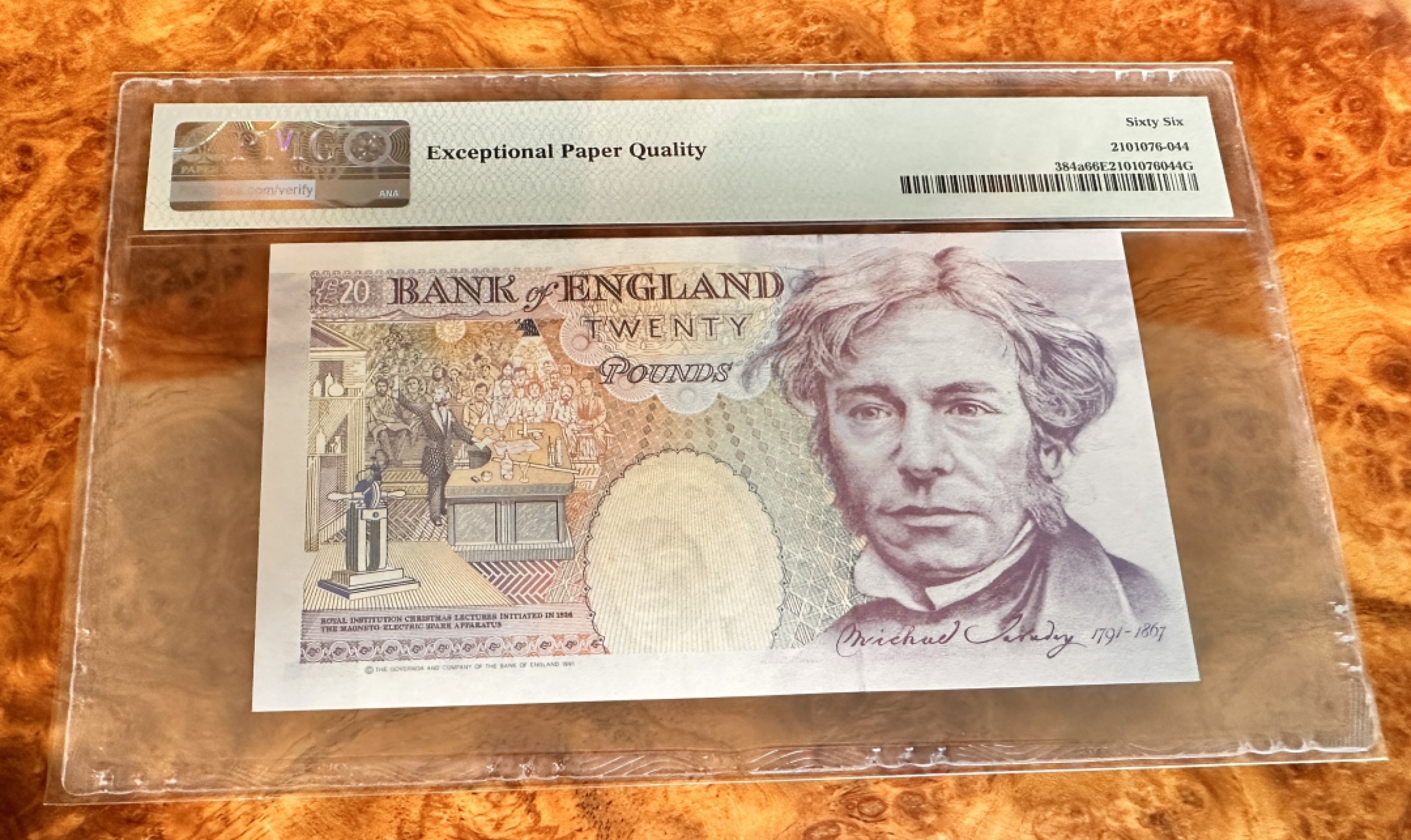 Chase Auction 第17期 - - 外钞、民国钞和人民币混合场！（临时有事，推迟到20号） 1991年英国D序列20英镑，PMG66，首发皇冠版！电学之父法拉第！