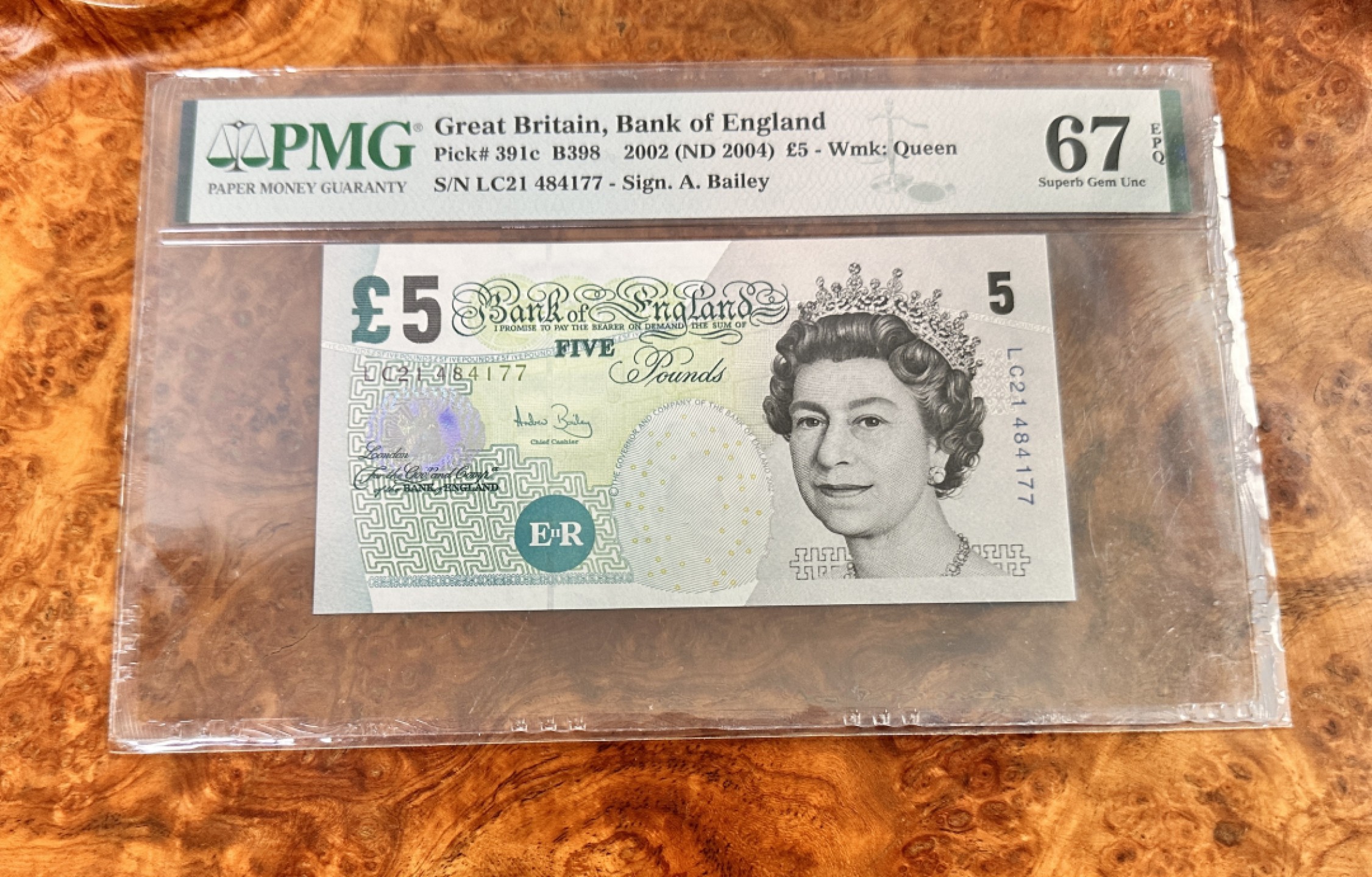 Chase Auction 第17期 - - 外钞、民国钞和人民币混合场！（临时有事，推迟到20号） 2002年英国E序列5镑，PMG67！伊丽莎白·弗莱，著名的社会改革家