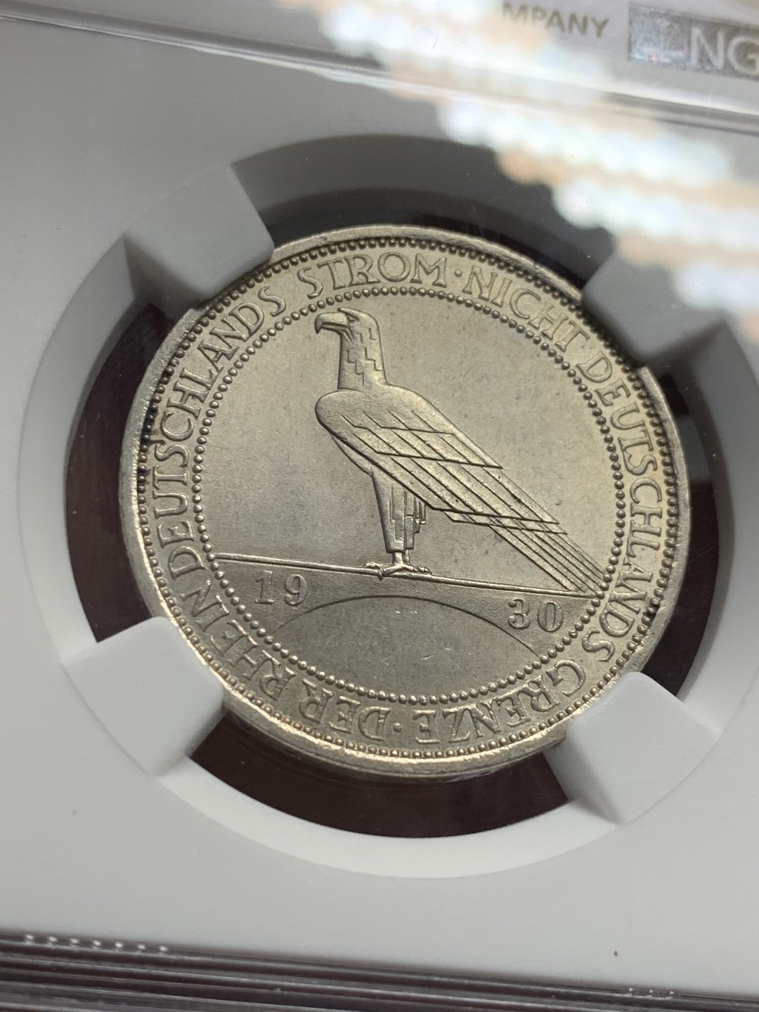 《竞宝斋》第135场-周日，周一连拍 (全场包邮) NGC-MS64 魏玛德国1930年莱茵解放 鹰桥3马克纪念银币