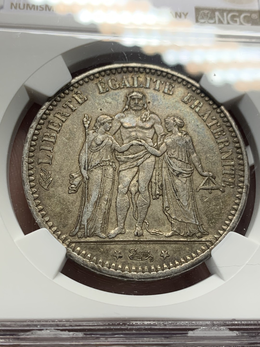 《竞宝斋》第135场-周日，周一连拍 (全场包邮) NGC AU55  法国 1873年 大力神 5法郎 大银币 深彩包浆 难得给分