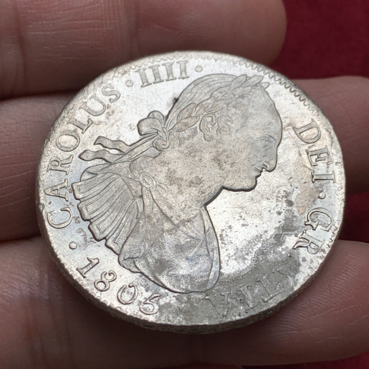 《竞宝斋》第135场-周日，周一连拍 (全场包邮) 墨西哥 1805年 卡四 双柱 8R 大银币 正反深打 墙砖清晰 难得品相