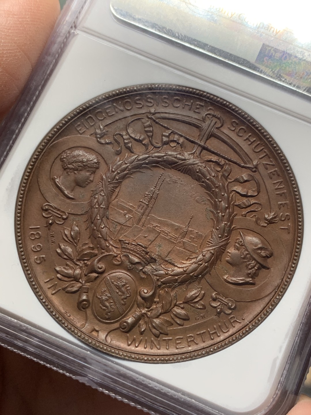 《竞宝斋》第135场-周日，周一连拍 (全场包邮) NGC MS62 1895年瑞士温特图尔射击节铜章 质感温润