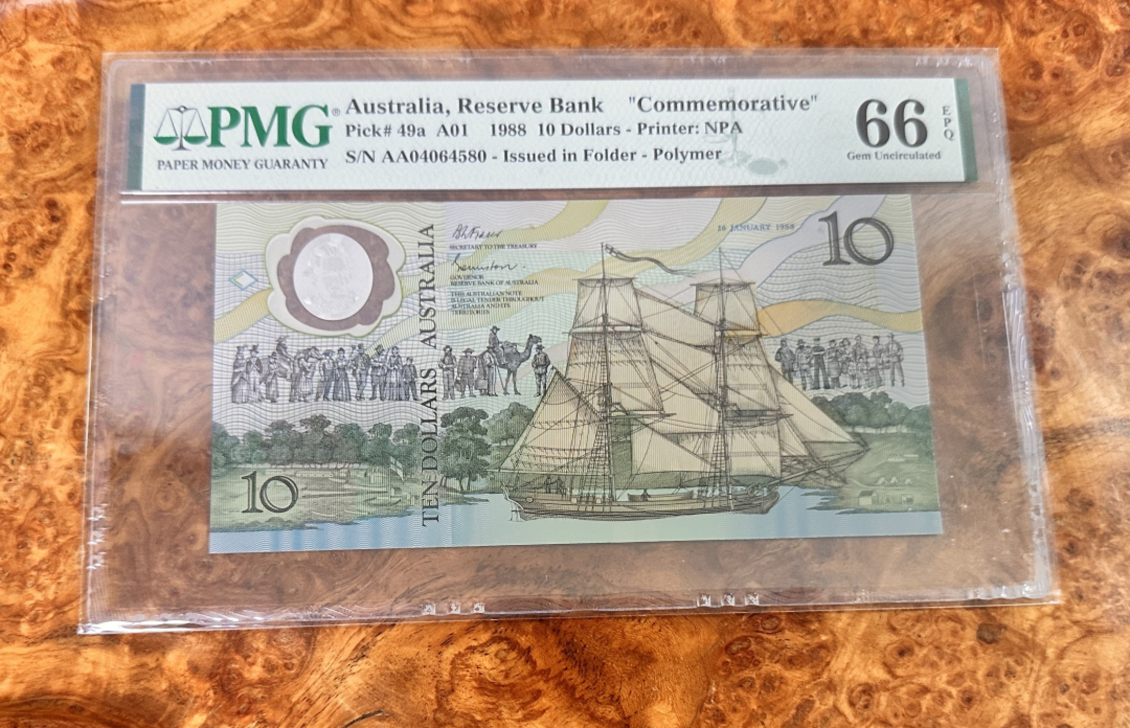 Chase Auction 第17期 - - 外钞、民国钞和人民币混合场！（临时有事，推迟到20号） 1988年澳大利亚10元，纪念钞，第一张塑料钞，PMG66！