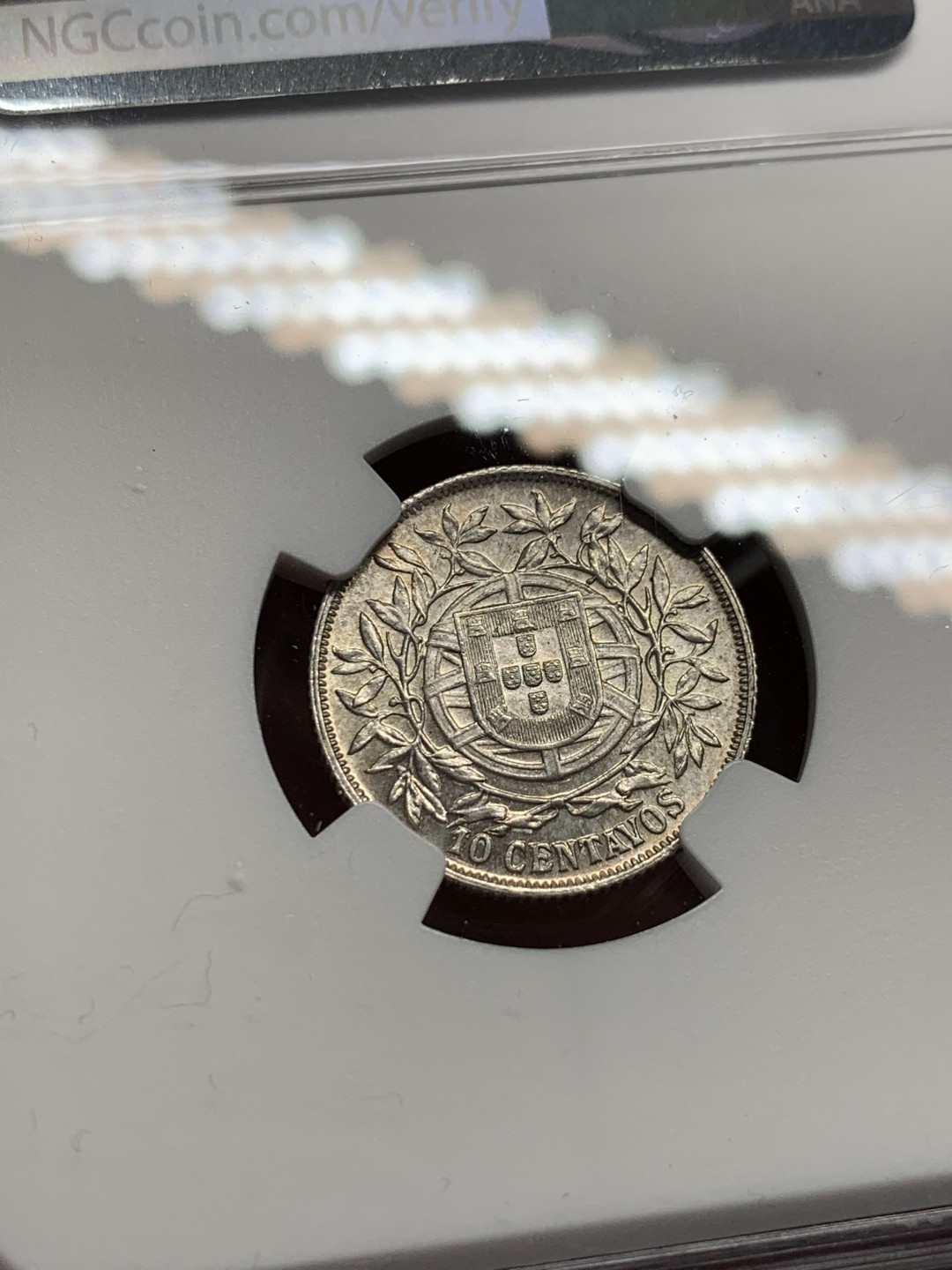 《竞宝斋》第135场-周日，周一连拍 (全场包邮) NGC-MS63 葡萄牙1915年 自由女神10分银币 好品辅币