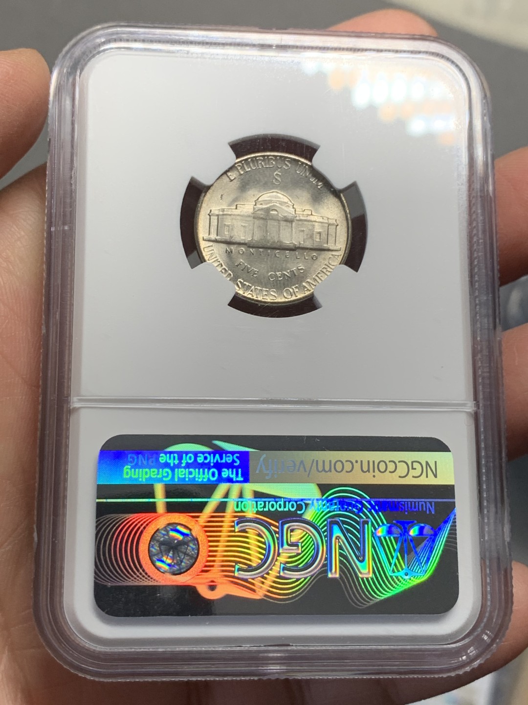 《竞宝斋》第135场-周日，周一连拍 (全场包邮) NGC-MS64 美国 1945年 杰弗逊战时5美分（含银版，仅1942-1945战时版含银）