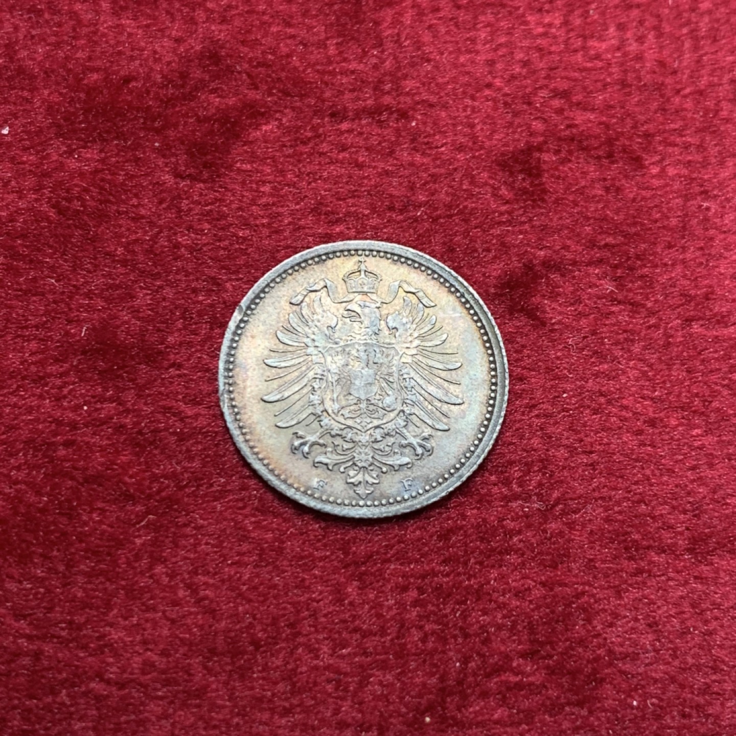 《竞宝斋》第135场-周日，周一连拍 (全场包邮) 德国 1873年 短翅鹰20芬尼银币 金色包浆细节不错