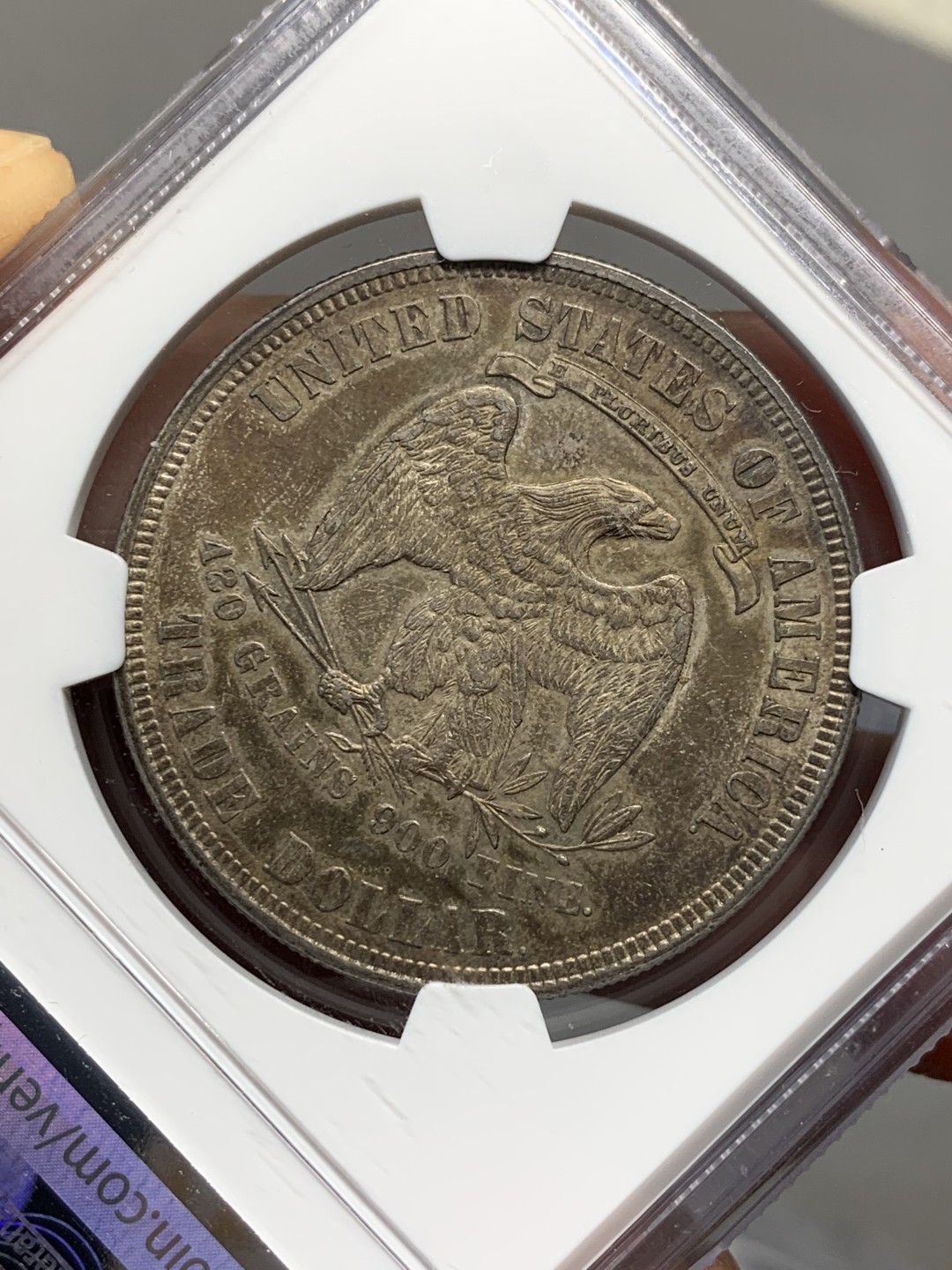 《竞宝斋》第135场-周日，周一连拍 (全场包邮) NGC-AU58 美国 1877年 1美元 拿花贸易银 恰到好处的包浆 极其舒服