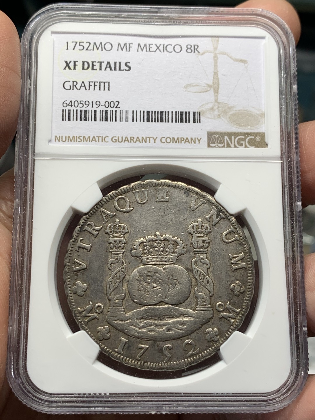 《竞宝斋》第135场-周日，周一连拍 (全场包邮) NGC-XFD 墨西哥1752年 8R地球银币 原味包浆 深打好状态