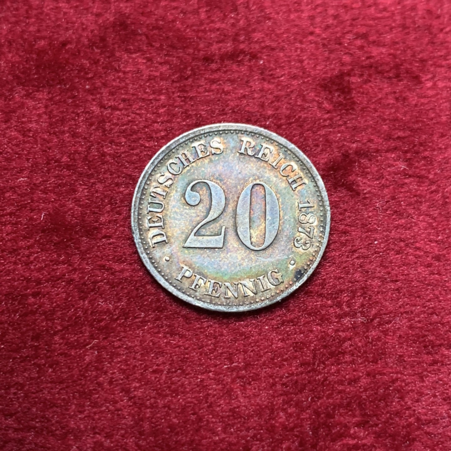 《竞宝斋》第135场-周日，周一连拍 (全场包邮) 德国 1873年 短翅鹰20芬尼银币 金色包浆细节不错