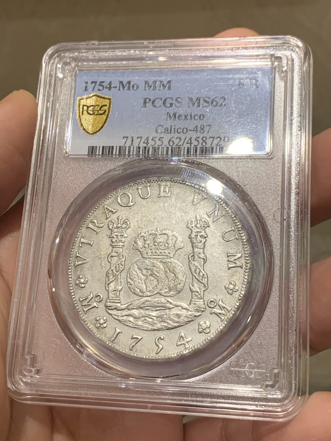 《竞宝斋》第135场-周日，周一连拍 (全场包邮) PCGS MS62 墨西哥 1754年 地球双柱大银币 正反深打 状态极佳 入手好时机，62的真是难得