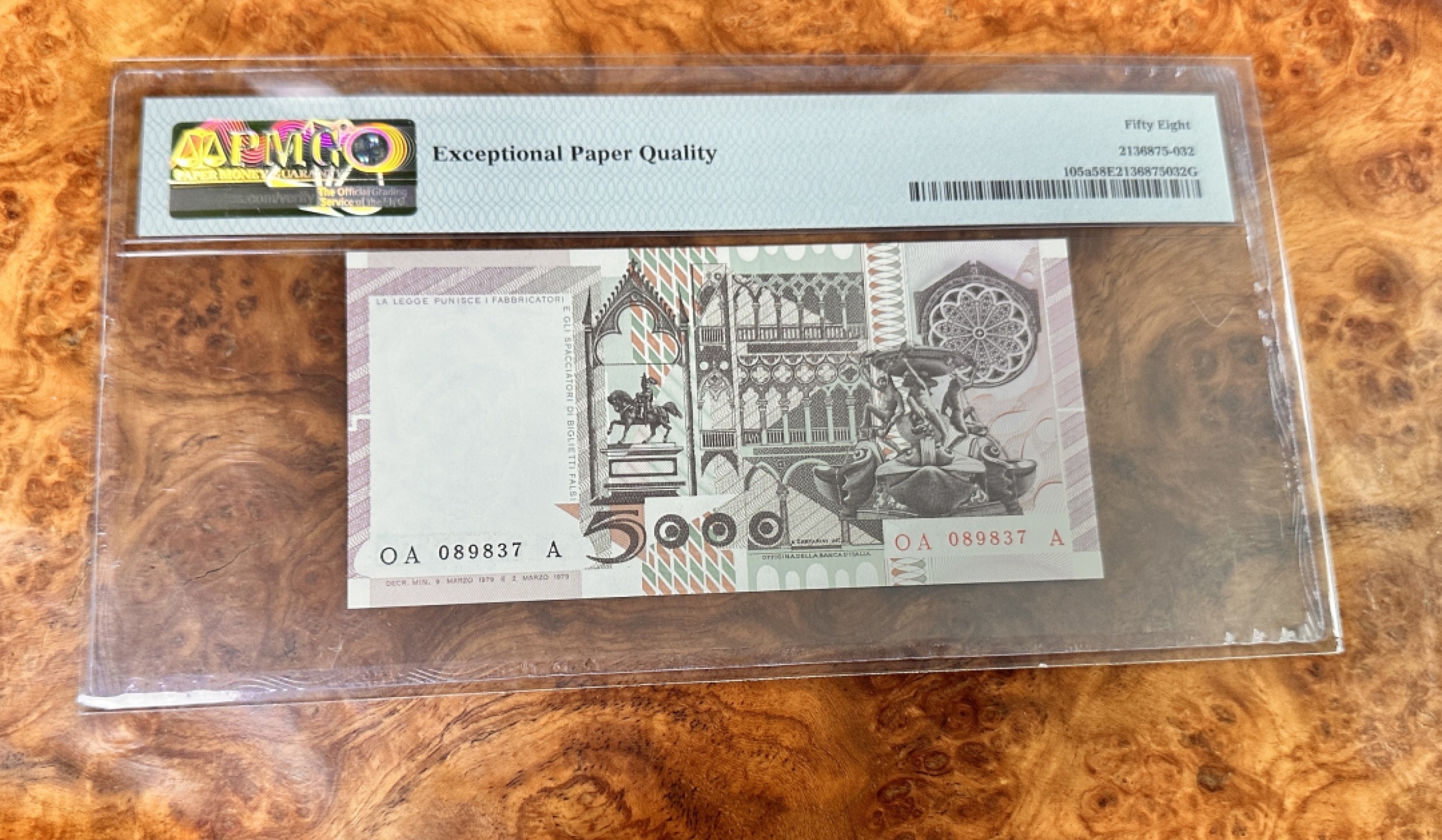 Chase Auction 第17期 - - 外钞、民国钞和人民币混合场！（临时有事，推迟到20号） 1979年意大利5000里拉，PMG58e！