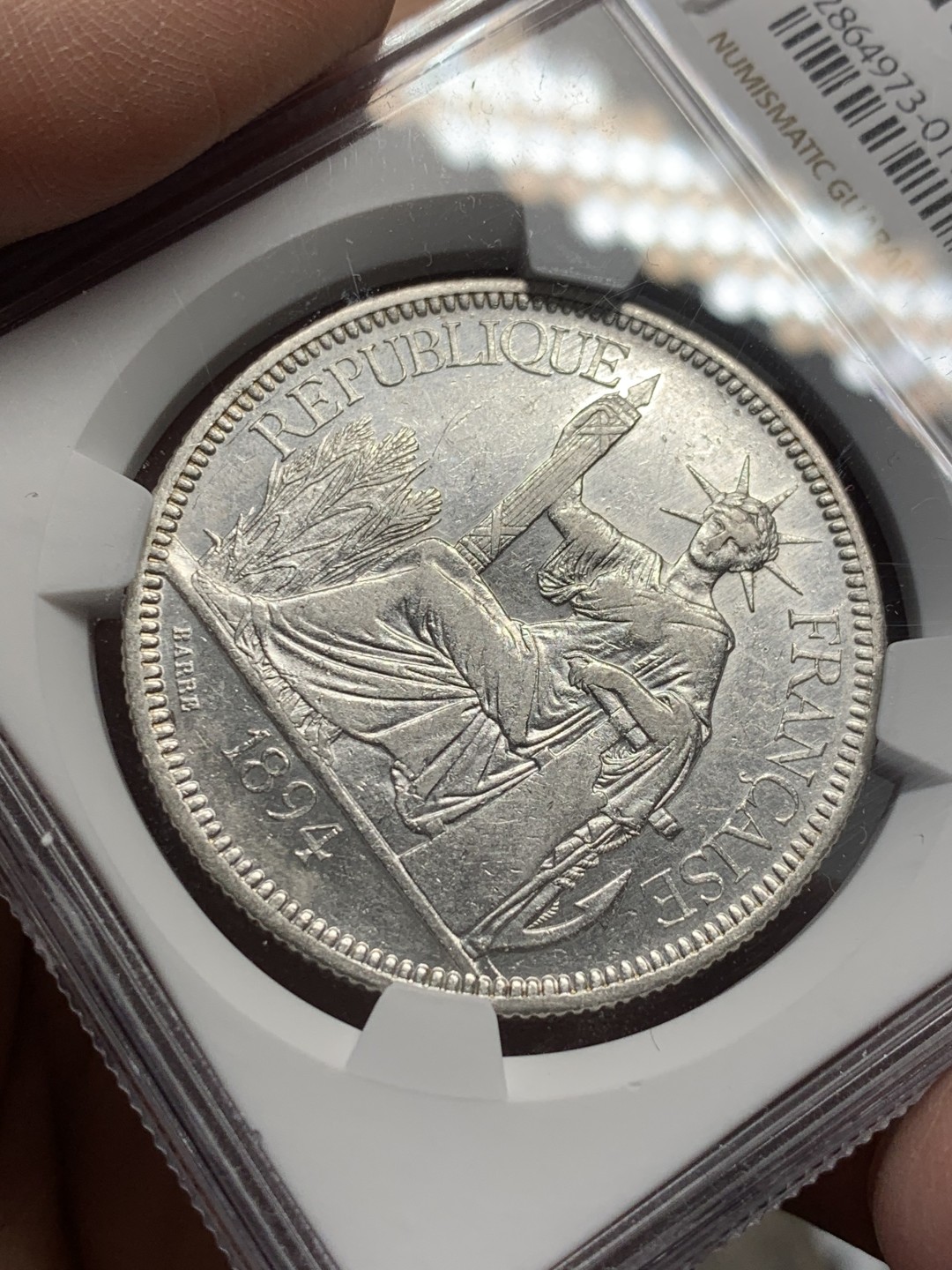 《竞宝斋》第135场-周日，周一连拍 (全场包邮) NGC-AU50 1894年法属印支加重坐洋 评级数量跟1885和1888相当，远少于1886、1887、1895，加重坐洋有分不易