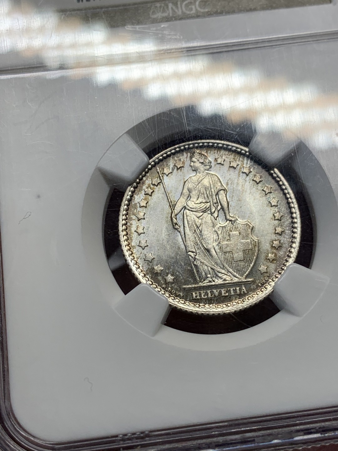 《竞宝斋》第135场-周日，周一连拍 (全场包邮) NGC-MS67 瑞士 1928年 1法郎银币 冠军分 转光漂亮 前期年份高分相比二战后50.60年代稀少很多