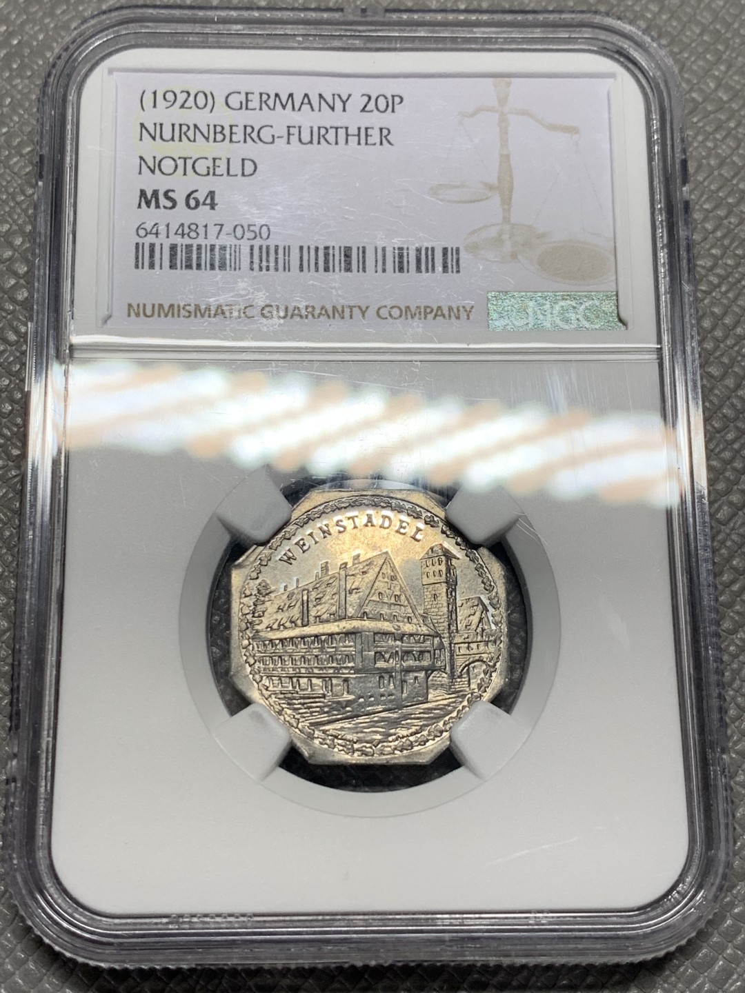 《竞宝斋》第135场-周日，周一连拍 (全场包邮) NGC MS64 德国 纽伦堡 1920年 紧急状态币 20盆尼 景观不错