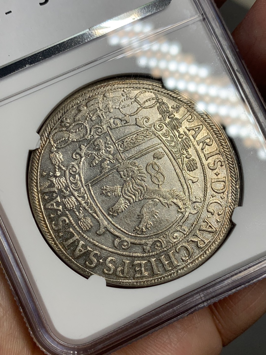 《竞宝斋》第135场-周日，周一连拍 (全场包邮) NGC MS62 神罗萨尔茨堡 1623年 泰勒银币 淡金彩 收藏级品相