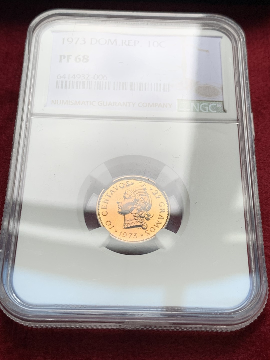 《竞宝斋》第135场-周日，周一连拍 (全场包邮) NGC PF68、PF66CAMEO 多米尼加1973年10分、1/2比索精制镍币一对，带盒