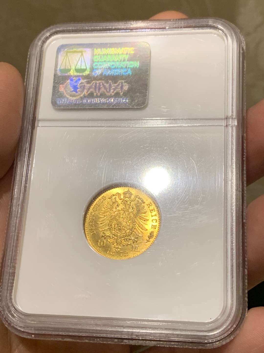 《竞宝斋》第135场-周日，周一连拍 (全场包邮) NGC MS67 普鲁士 1872年 10马克 金币 67的超高分数 N老盒加持 保存的非常好 近乎完美 可收藏