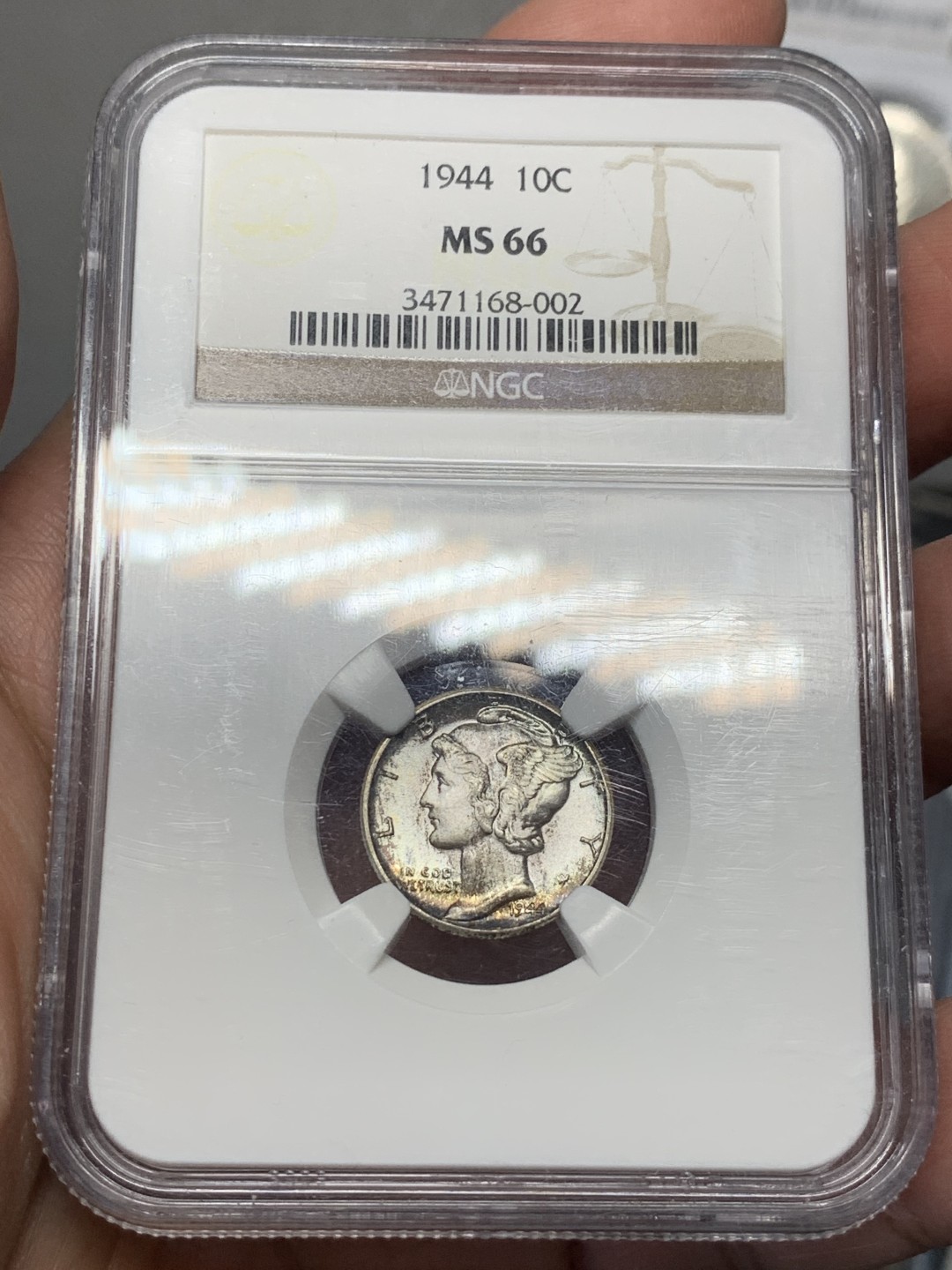 《竞宝斋》第135场-周日，周一连拍 (全场包邮) NGC MS66 美国 1944年 小飞侠 10分银币 老盒 高品状态