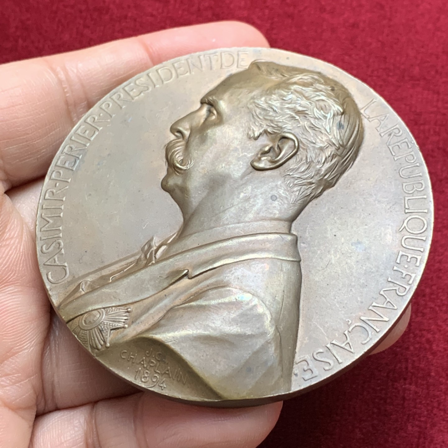 《竞宝斋》第135场-周日，周一连拍 (全场包邮) 1894年法国总统系列-佩里埃总统大铜章，直径68mm，重量136g