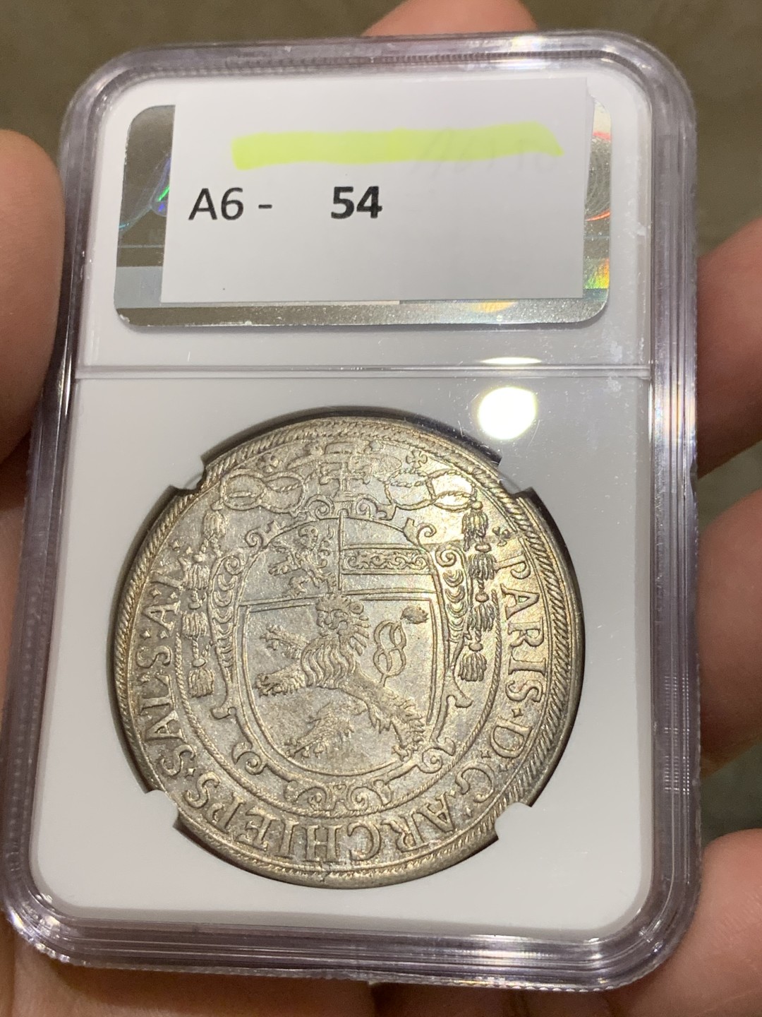 《竞宝斋》第135场-周日，周一连拍 (全场包邮) NGC MS62 神罗萨尔茨堡 1623年 泰勒银币 淡金彩 收藏级品相