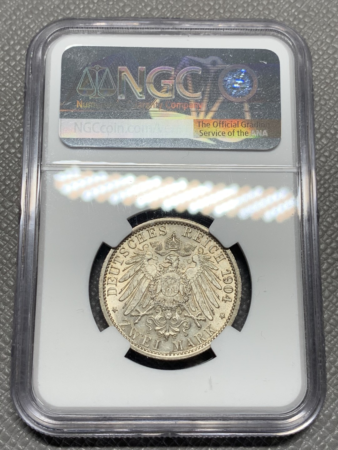 《竞宝斋》第135场-周日，周一连拍 (全场包邮) NGC-MS64 德国黑森1904年2马克银币 高品好细节