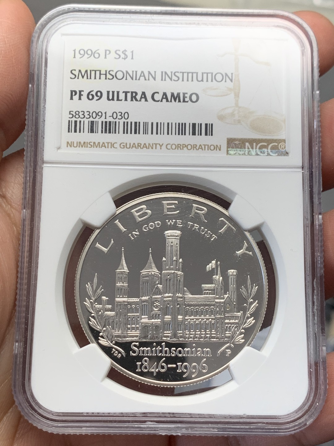 《竞宝斋》第135场-周日，周一连拍 (全场包邮) NGC-PF69 UC 美国 1996年 史密森150周年纪念 精制大银币 900银 26.73克 高分好状态