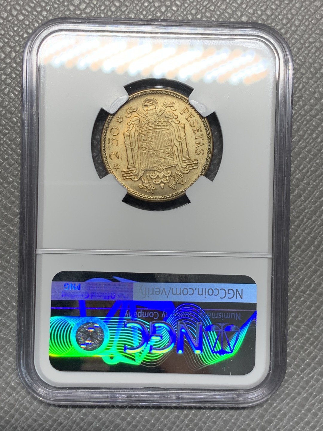 《竞宝斋》第135场-周日，周一连拍 (全场包邮) NGC-UNC 西班牙1953年 佛朗哥2.5比塞塔铜币 这奇葩面值就发行过这一次很少见