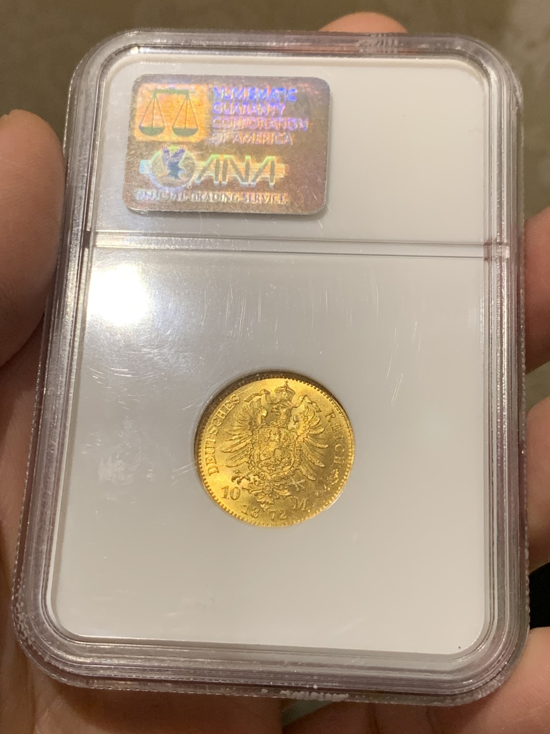 《竞宝斋》第135场-周日，周一连拍 (全场包邮) NGC MS67 普鲁士 1872年 10马克 金币 67的超高分数 N老盒加持 保存的非常好 近乎完美 可收藏