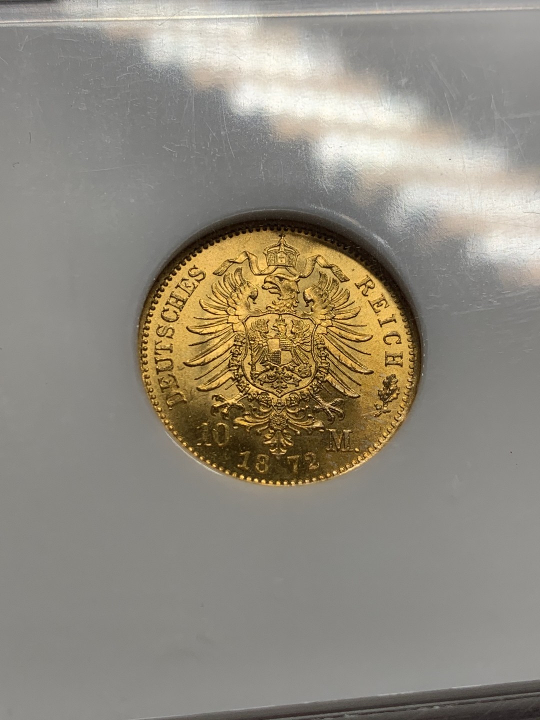 《竞宝斋》第135场-周日，周一连拍 (全场包邮) NGC MS67 普鲁士 1872年 10马克 金币 67的超高分数 N老盒加持 保存的非常好 近乎完美 可收藏