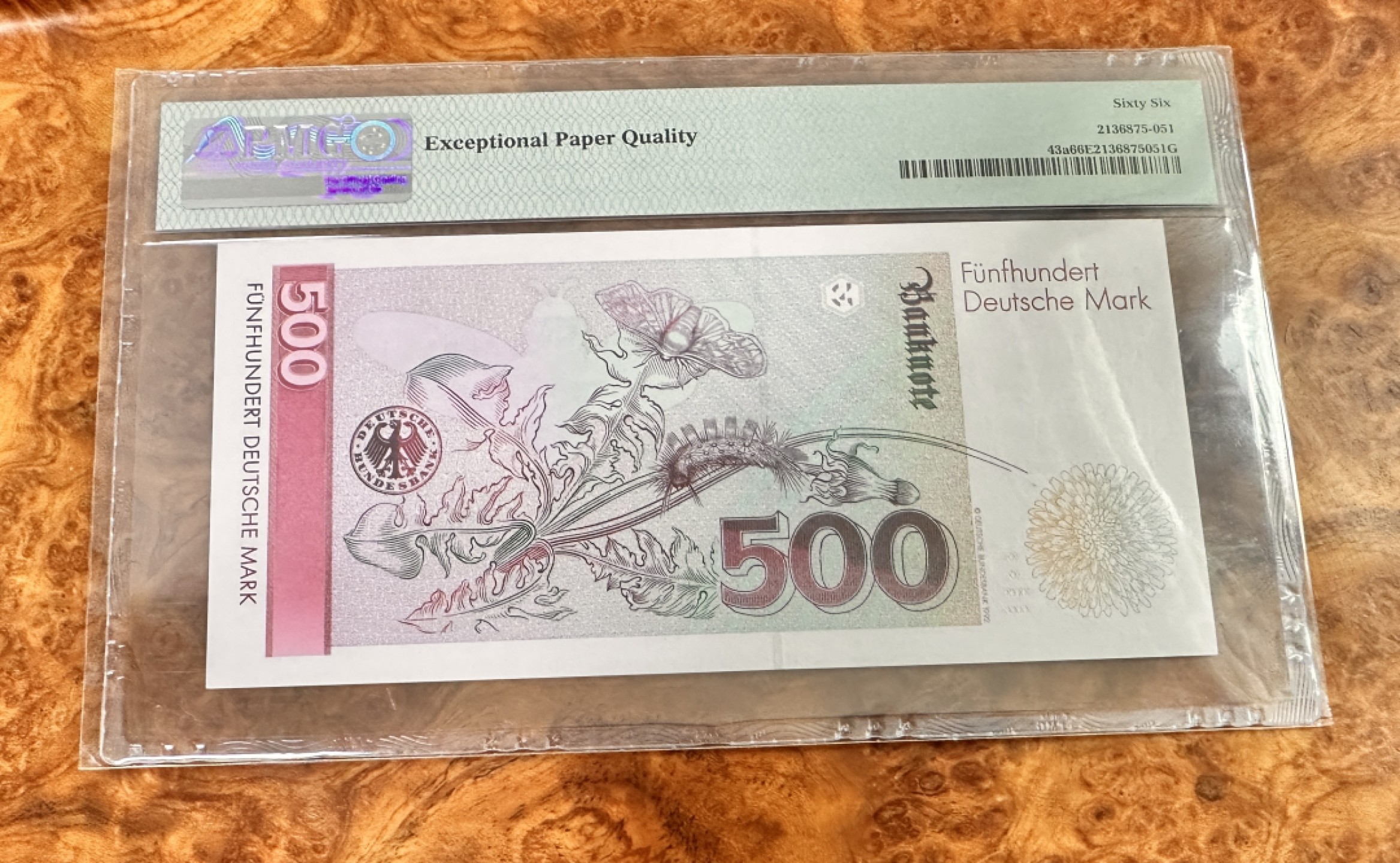 Chase Auction 第17期 - - 外钞、民国钞和人民币混合场！（临时有事，推迟到20号） 1991年德国500马克，PMG66，初版首发AA冠，无47！科学家梅里安！