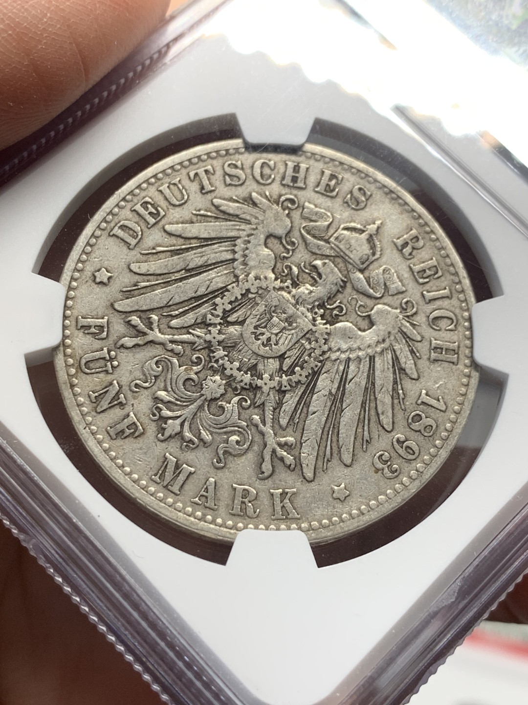 《竞宝斋》第135场-周日，周一连拍 (全场包邮) NGC-XF45 德国 1893年 汉堡双狮5马克银币 早期年份留存稀少，出分不易，45已是季军分