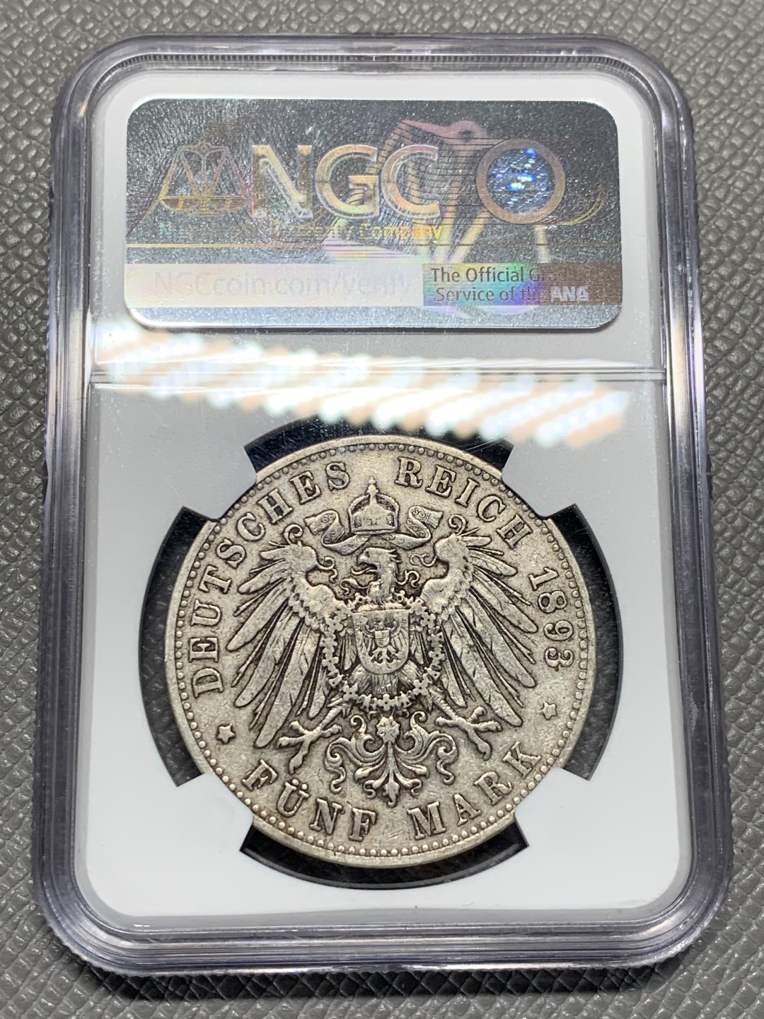 《竞宝斋》第135场-周日，周一连拍 (全场包邮) NGC-XF45 德国 1893年 汉堡双狮5马克银币 早期年份留存稀少，出分不易，45已是季军分