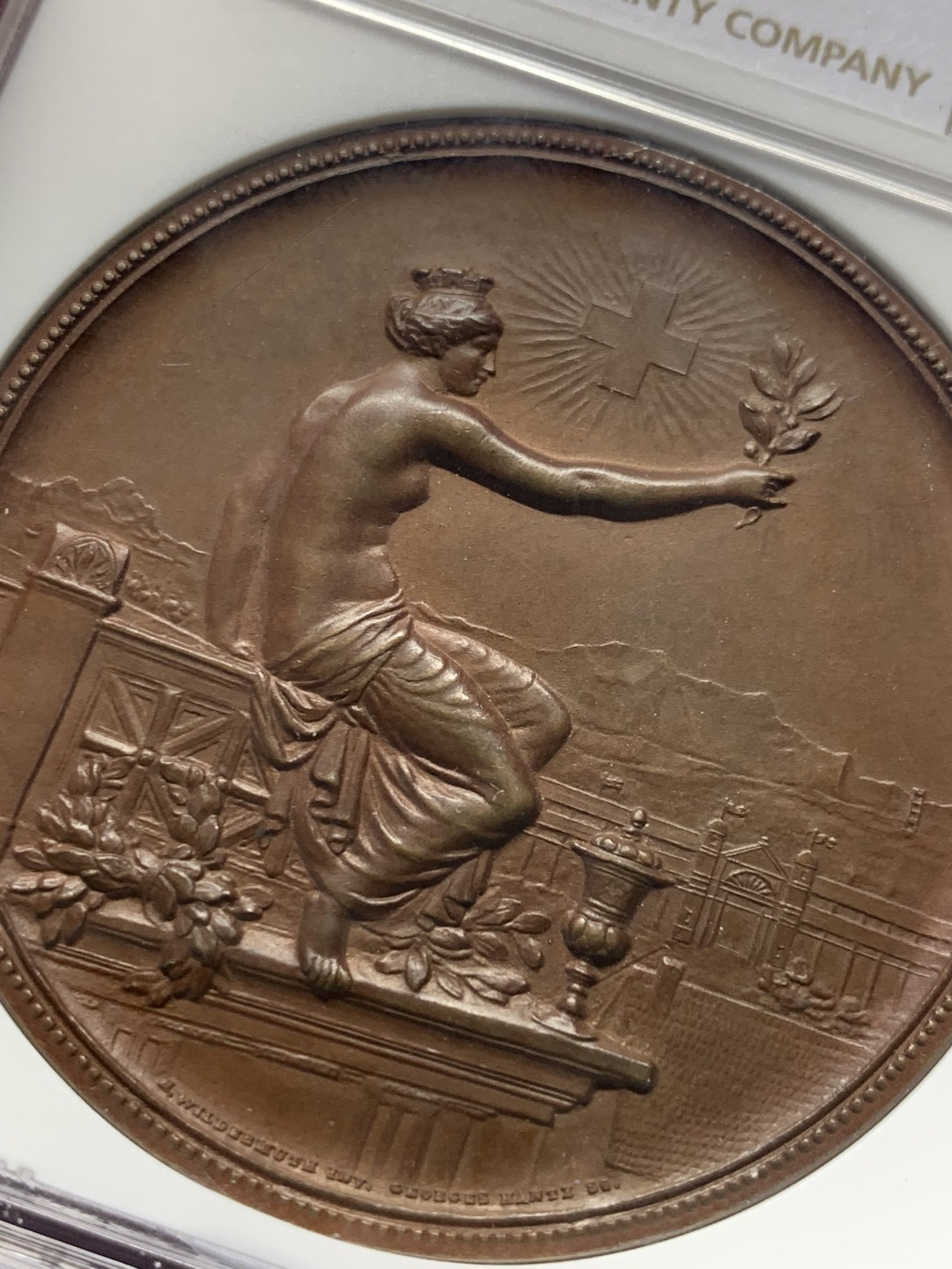 《竞宝斋》第135场-周日，周一连拍 (全场包邮) NGC MS62 1895年瑞士温特图尔射击节铜章 质感温润