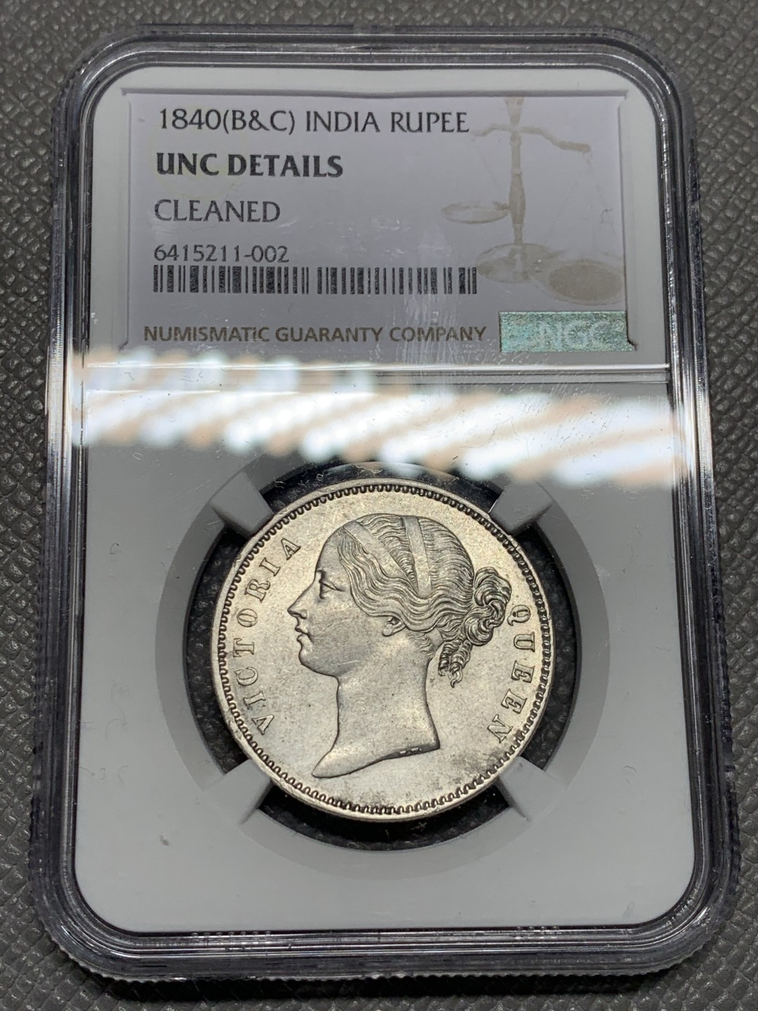 《竞宝斋》第135场-周日，周一连拍 (全场包邮) NGC UNC 1840B&C英属印度维多利亚双辫卢比 转光好