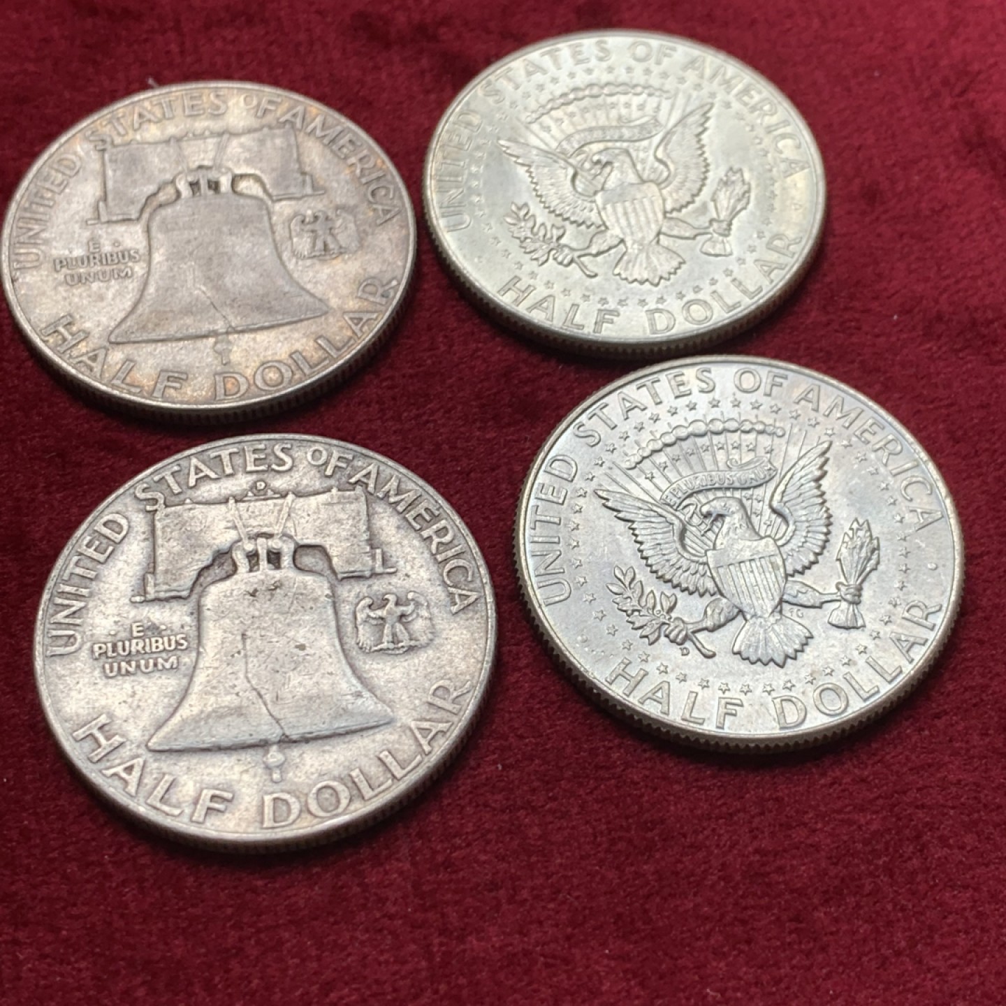 《竞宝斋》第135场-周日，周一连拍 (全场包邮) 美国900银 银币4枚 2枚富兰克林半美元，2枚肯尼迪半美元 单枚12.5克 都是高银版 合计50克900银