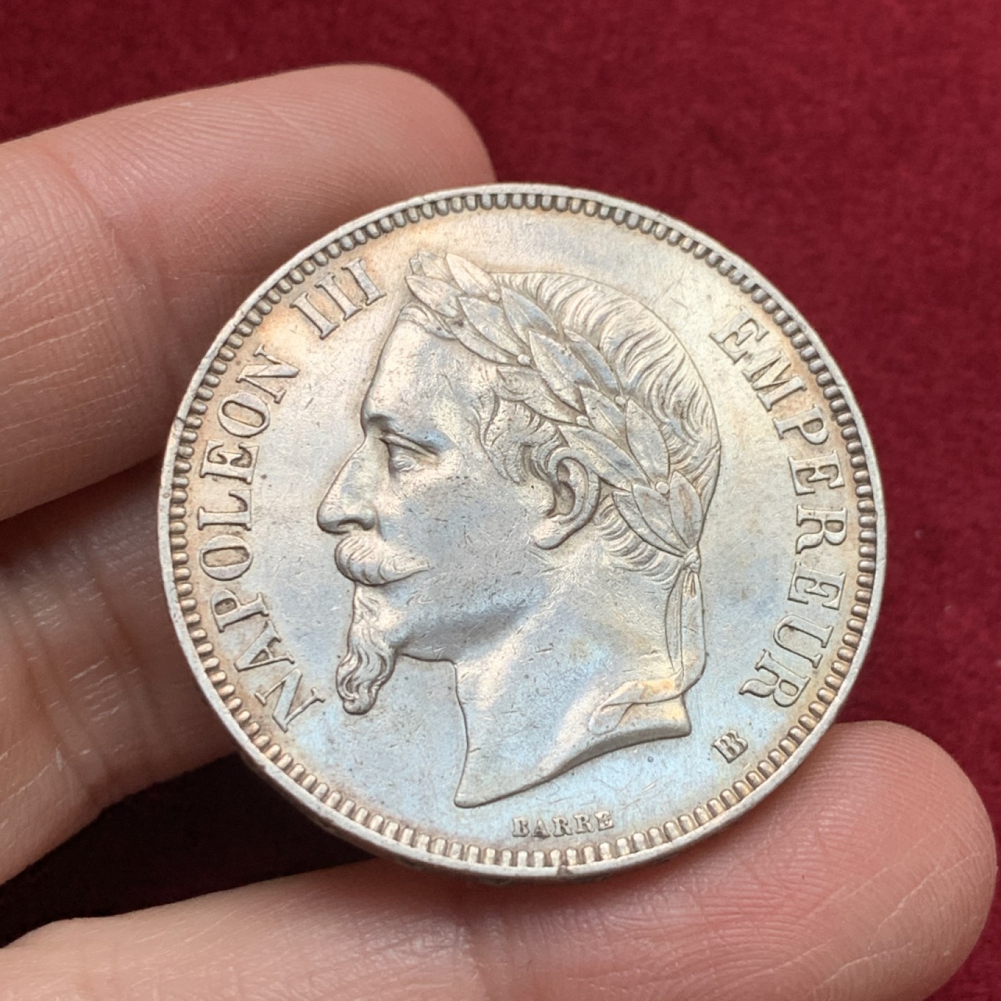 《竞宝斋》第135场-周日，周一连拍 (全场包邮) 法国 1867年 拿三 5法郎 大银币 正面好细节 背面深彩包浆 难得状态