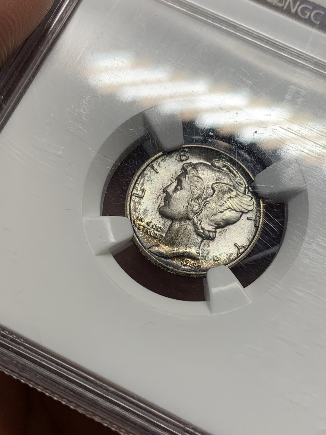 《竞宝斋》第135场-周日，周一连拍 (全场包邮) NGC MS66 美国 1944年 小飞侠 10分银币 老盒 高品状态