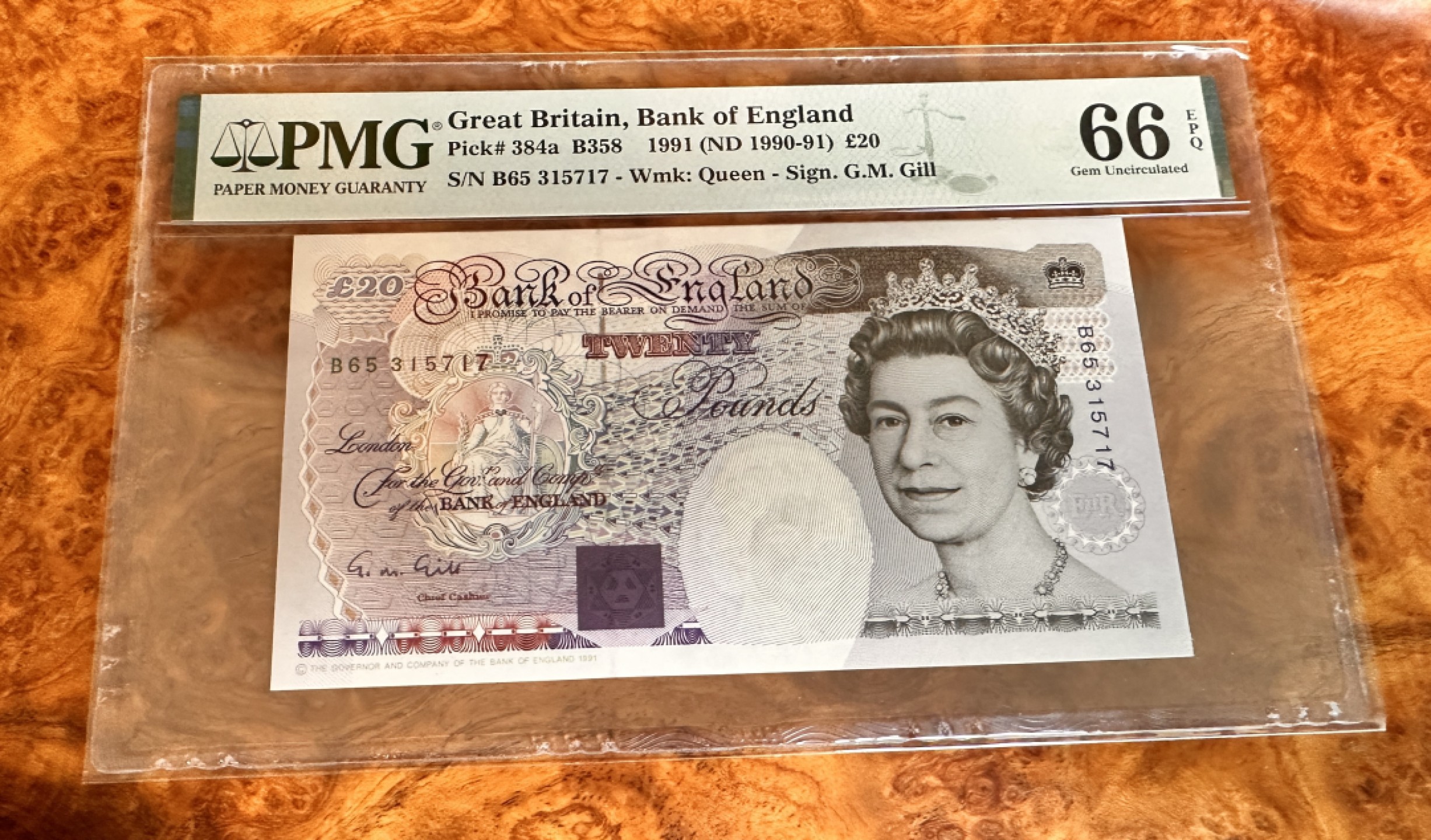Chase Auction 第17期 - - 外钞、民国钞和人民币混合场！（临时有事，推迟到20号） 1991年英国D序列20英镑，PMG66，首发皇冠版！电学之父法拉第！