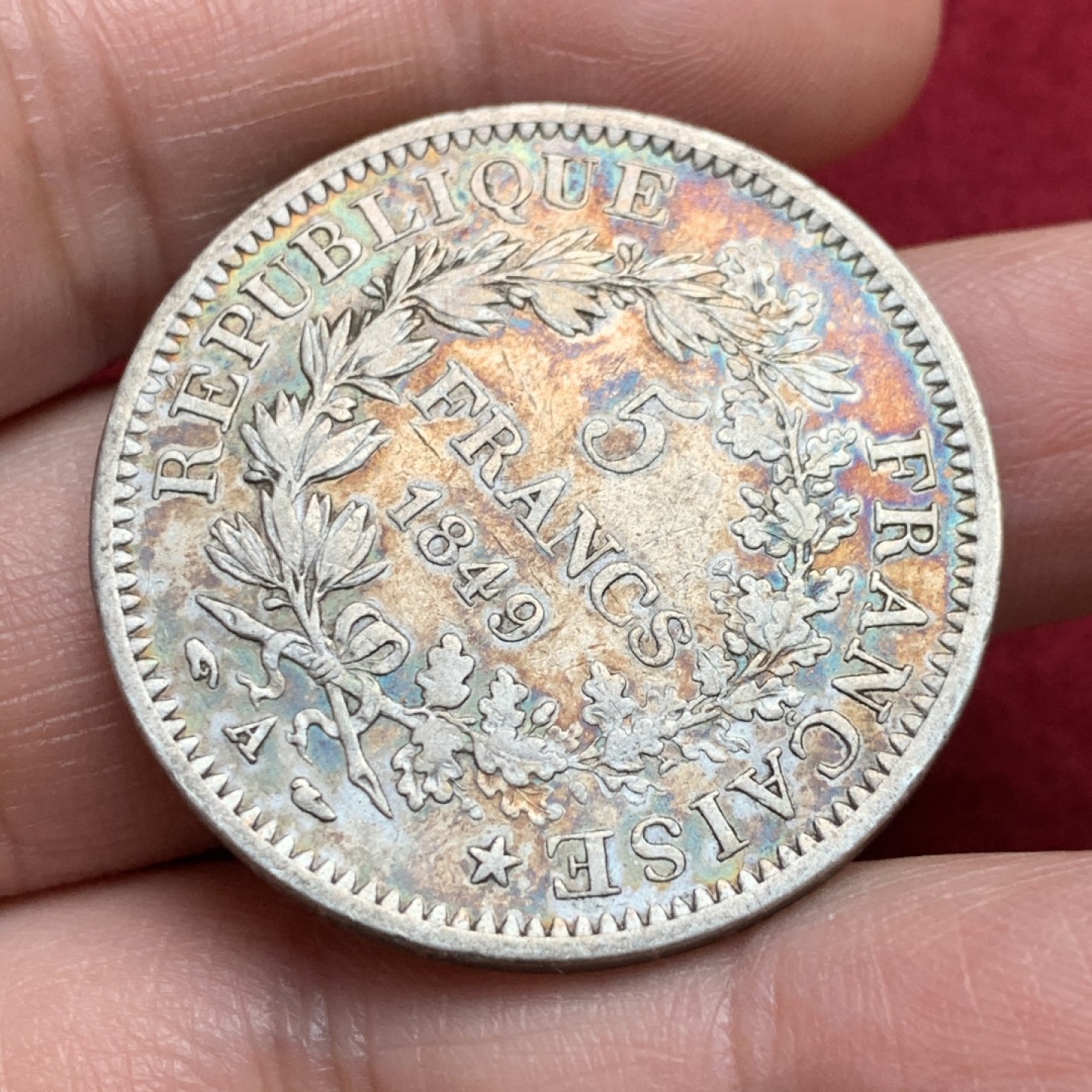 《竞宝斋》第135场-周日，周一连拍 (全场包邮) 法国 1849年 第二共和时期 大力神 5法郎 银币 深彩包浆