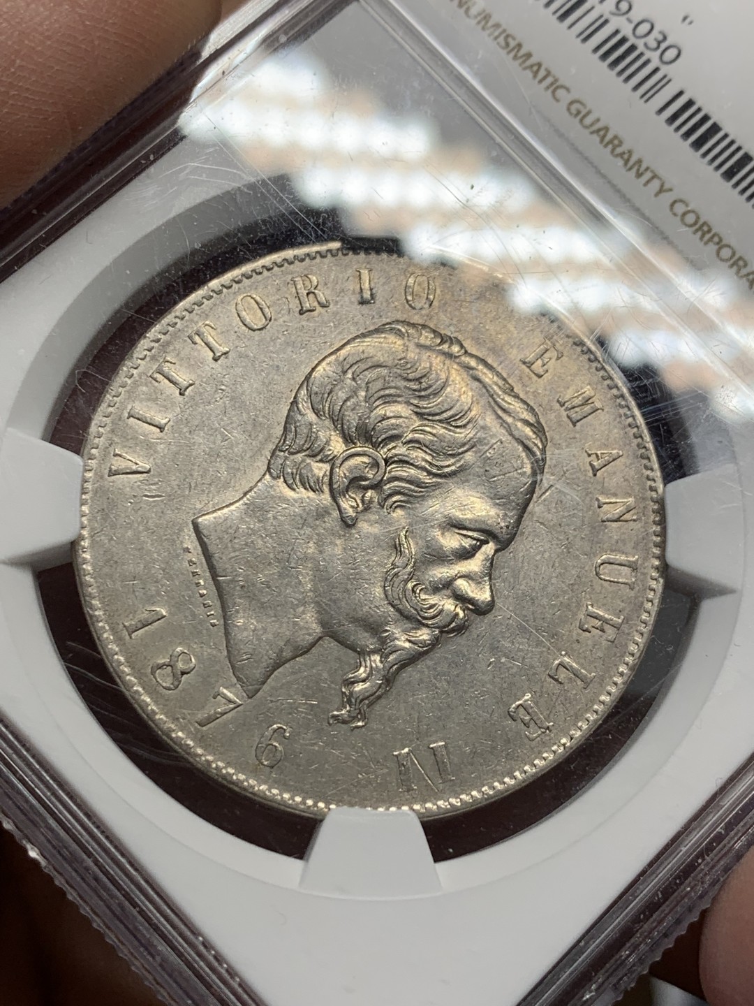 《竞宝斋》第135场-周日，周一连拍 (全场包邮) NGC-AU53 意大利 1876年 伊曼纽尔 5里拉 大银币